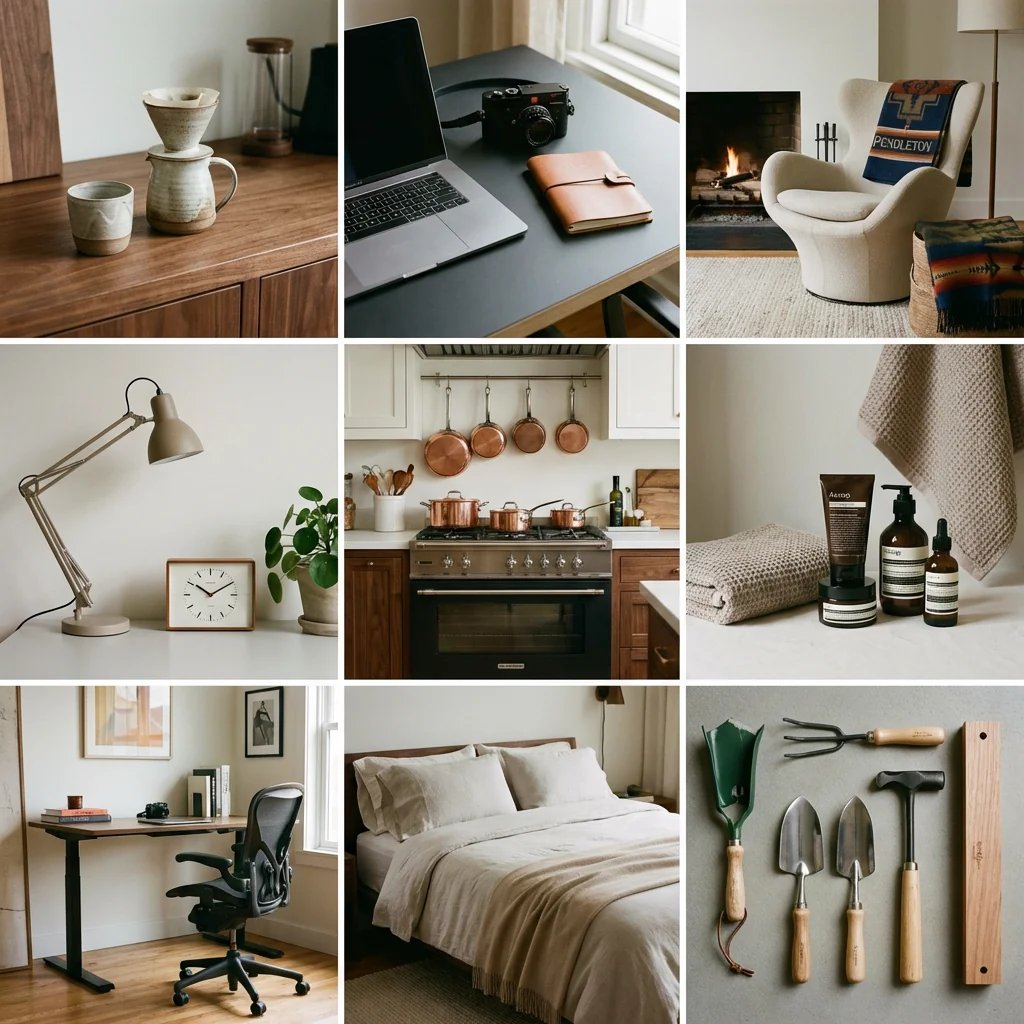 Lifestyle collage showcasing various premium home and work products